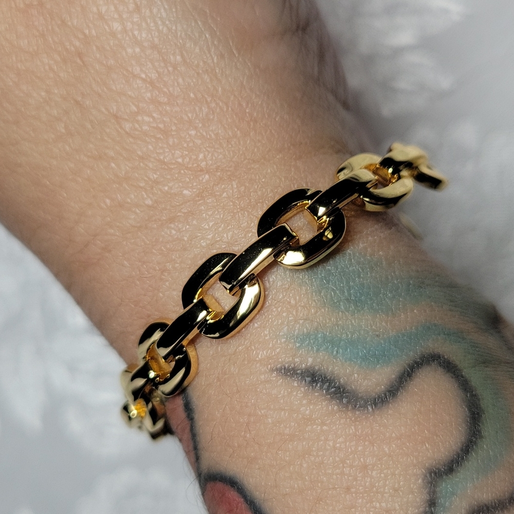 Adornia 14KGP Chain Link Cuff Bracelet - Picture 5 of 7
